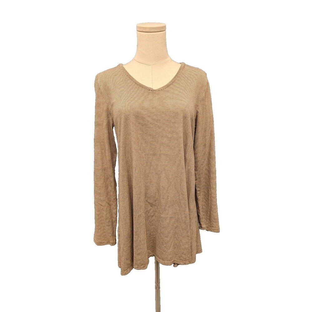 PureJill Striped Shirred Back‎ Cotton Blend Knit Vneck Tunic Top Medium